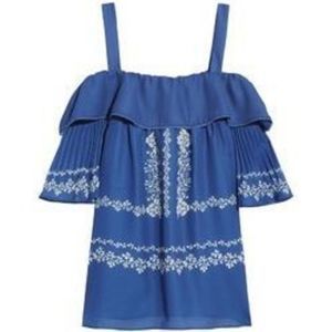 Self-portrait Flower Spell Off The Shoulder Printed Georgette Top Blue